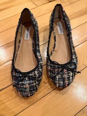 Steve Madden Black Multi Tweed Ballet Flats with Bow size 8.5
